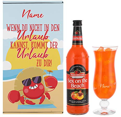 Herz & Heim® Geburtstagsgeschenk - Urlaub in der Box mit Sex on The Beach und graviertem Cocktailglas in Geschenkverpackung