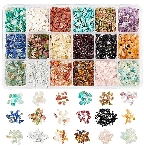 NBEADS etwa 8500 Stück Edelstein Chips Stein, 18 Arten Ungebohrte Natürliche Unregelmäßig Geformte Nugget Stein Für Schmuckherstellung, 2-8 mm