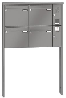 RENZ/Tetro / 4er Freistehende Briefkastenanlage Standbriefkasten mit Sprechfeld/RAL-Farbe 9007 Volumen 1/zum Einbetonieren/Dein-Briefkasten.de
