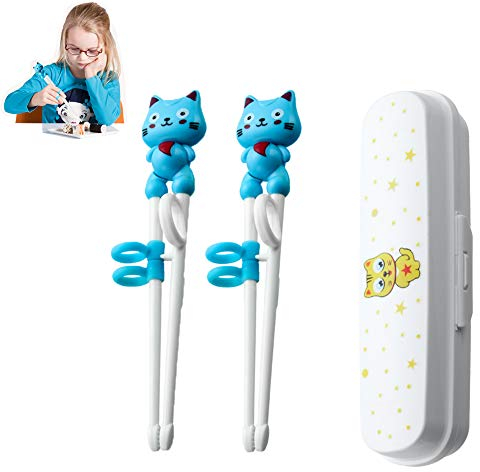 2 Pares De Palillos De Entrenamiento Para Niños, Palillos Chinos Para Principiantes, Con Un Asistente Para Aprender a Agarrar Animales De Dibujos Animados Para Practicar Palillos Azul