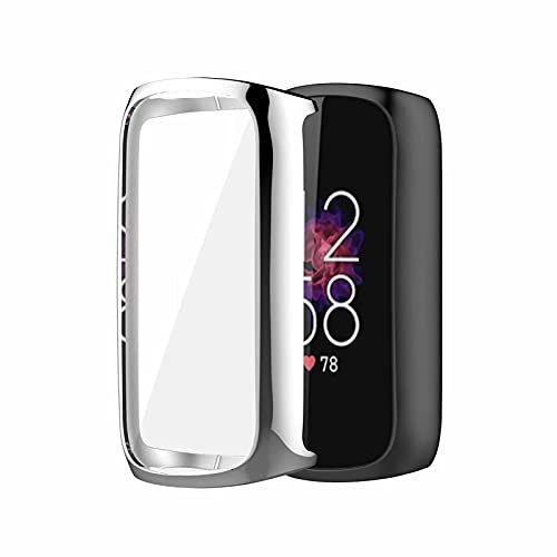Dkings Hülle Kompatibel mit Fitbit Luxe Schutzhülle Schutzfolie, Flexibles TPU Vollschutz Display Schutz Schutzhülle Full Coverage Stoßfestes Displayschutz Hülle (Silber)