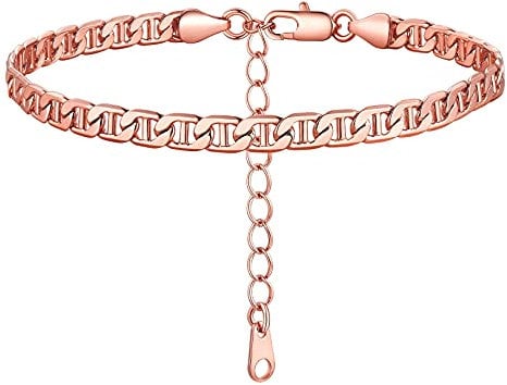 FOCALOOK Rose Gold Plated Ankles Bracelet for Mother Not Allergenic Copper Alloy Mariner Link Chain Anklet Womens Gift for Birthday