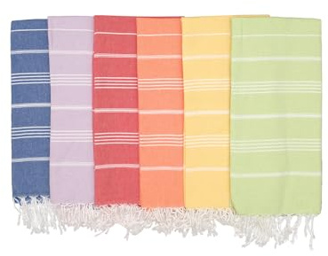 PadishahHome Turkish Beach Towel Oversized 39x71 Set of 6 | 100% Cotton Turkish Bath Towels Sand Free Quick Dry Towel Extra Large Pool Towels Lightweight Travel Towel for Adults