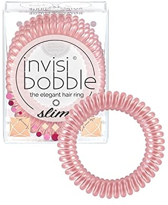 Invisibobble Slim Haargummi, Dünne Haargummis Metallic Rosé für Mädchen und Damen, Spiral Haargummi eleganter Look und starker Halt, Limited Collection, Rosé Shiny, 3 Stück (1er Pack)