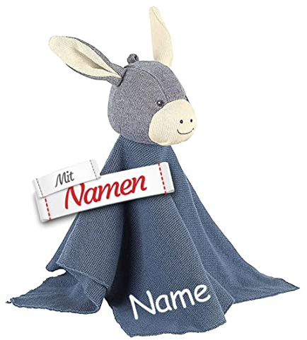 LALALO Esel GOTS Strick-Schmusetuch mit Namen bestickt, Schnuffeltuch Kuscheltuch als Geschenk-Idee zur Geburt - Weiß, 30 cm x 30 cm, Single Layered Blanket, Sterne, Baby, Decke