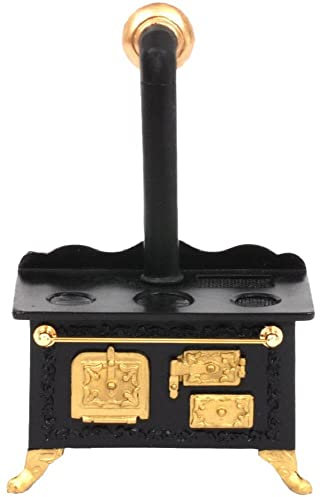 Puppenhaus, viktorianischer Herd, Miniatur-Reutter, Küchenmöbel, Schwarz / Gold