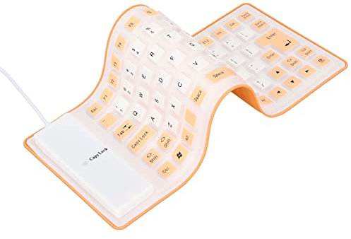 ASHATA wasserdichte Silikontastatur,Faltbare Flexible USB Staubdichte Silent Tastatur 85 Tasten,Leicht & Tragbar,Weich Angenehm zu Bedienen,Für PC-Laptops(Orange)