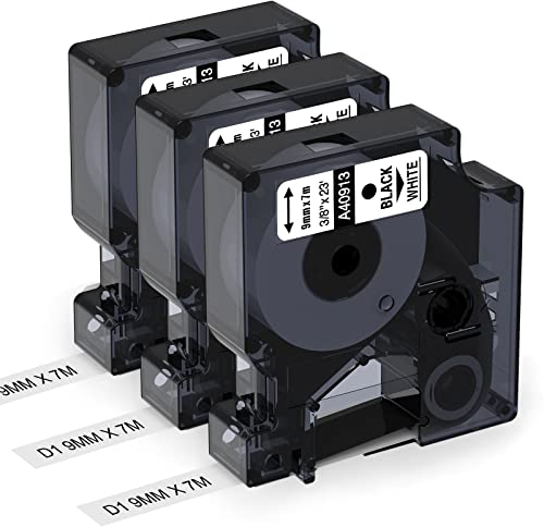 3x Aken 40913 s0720680 Kompatibel mit Dymo D1 Etikettenband 9mm x 7m schwarz auf weiß, Schriftband Kompatibel mit Dymo LabelManager 160 LM280 LM210D LM360D LM420P