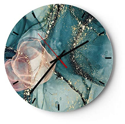 Modern Wanduhr Flüssigkeit Gold Rosa 30x30cm Rund Klein Wand Uhr Glas Analog Zimmeruhren Küche Büro Wohnzimmer Glasuhr Wall Clock Dekoration Design Wanddekoration Küchenuhr C3AR30x30-4817