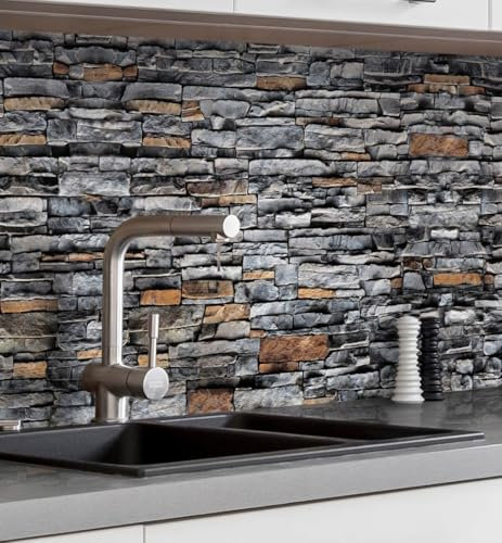 MyMaxxi Küchenrückwand Folie selbstklebend matt Versteift - einfache Montage ohne Bohren - Motiv Mauer 01-60cm hoch - Spritzschutz Küche Klebefolie - Mauerziegel Steine 180 x 60cm