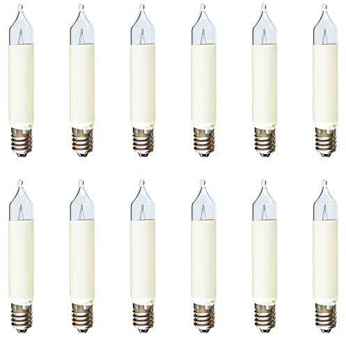 Erzgebirgslicht - AUSWAHL - 12 Stück Kleinschaftkerze 24V 3W E10 für 10 Brennstellen Ersatzbirne Glühbirne Minischaftkerze Glühlämpchen für Lichterketten Pyramide und Schwibbogen (keine LED!)