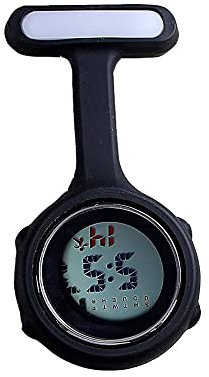 SagaSave Digitale Krankenschwester-Uhr für Damen und Herren, multifunktional, Infektionskontrolle, Silikon, Taschen-Karabineruhr mit Anstecknadel, Krankenschwester, Arzt, Sanitäter, Schwarz , Modern