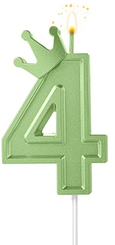 7,6cm Geburtstag Nummer Kerzen, 3D Zahlen Geburtstagskerzen mit Krone Geburtstagskerzen für Torte Zahlen Kuchenzahlenkerzen für Geburtstag Jahrestag Partys (Grün; 4)