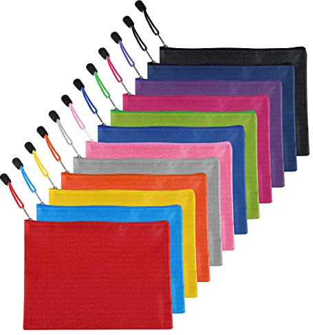 Bekecidi 12 Stück A5 Reißverschluss-Aktenbeutel, Wasserdichte Reißverschluss-Brieftaschen, Dokumentenhalter, Reißverschluss-Tasche Ordner Bunte Aufbewahrungstaschen mit Reißverschluss