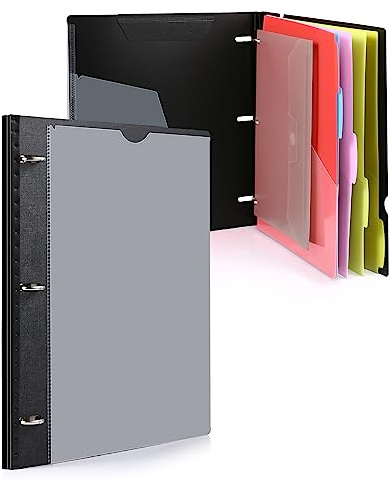 WOT I Telescoping Project Organizer, Refillable Binder with Dividers and Pockets, 13 Pocket Folders, 1 Inch 3 Ring Binder, Black