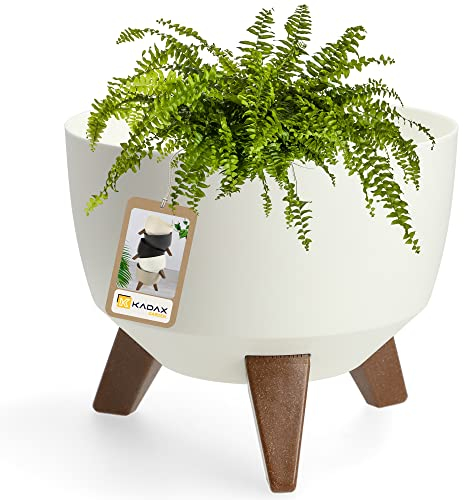 KADAX Pot de Fleurs en Plastique sur Trois Pieds, Effet Bois pour Sublimer la Décoration de Votre Maison et de Votre Jardin, Intérieur et Extérieur (Blanc, 24 cm)