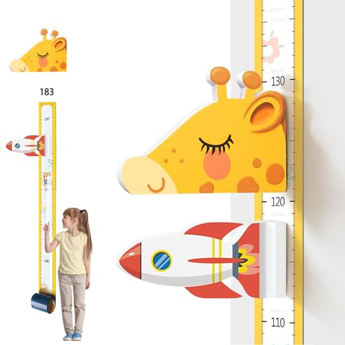 YZNlife Kinder Wachstumstabelle 3D Giraffenkopf Baby Messlatte, Kinder Körpergröße Höhentabelle, Messleiste Höhenmesser für Kinderzimmer Kindergarten Tier Wandabziehbild