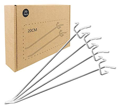 KAGUOl 20 Stück Lochwandhaken, Metall-Haken für Stecktafel, Pegboard-Haken, 20 cm, für Wand- und Verkaufsregale, Für Supermarktregale, Baumärkte, Werkzeugräume, Lochabstand 2,5 cm, 3,5 mm Durchmesser