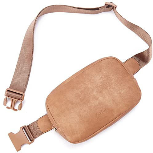 Telena Bauchtasche Damen, PU Leder Crossbody Bag Frauen Umhängetasche Klein Brustbeutel Stylisch Brusttasche Gürteltasche(Hellbraun)