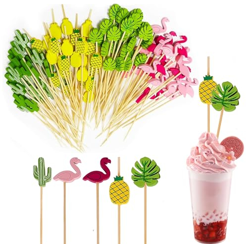 Xinlon 100 Stück Cocktail Zubehör, Cocktail Deko, Einweg Obst Sticks, Cocktailspieße Für Fasching Geburtstag Party Für Vorspeisen Früchte Kleine Snacks Dessert Sandwich Snacks Cupcake Dekoration(12Cm)