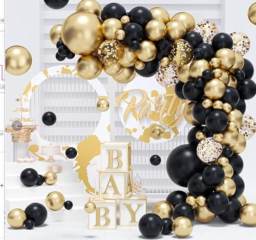 MAOYUTOU Schwarz Gold Ballon Girlande Set,117 Schwarz Gold Deko Luftballon Girlande Kit,Macaron Latex Ballons Ballonbogen Set,Party Geburtstagsdeko Luftballons für Silvester,Graduierung,Hochzeit