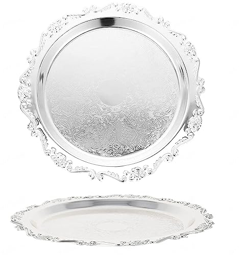 5 Pack Stainless Steel Round Plates, Large Dinner Plate for Eating, Snack Salad Dessert Plates Stainless Steel Charger Plate, Vintage Feeding Serving Plate Dish for Outdoor, Camping,Silver-6in