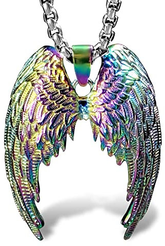 bahamut Collar de alas de ángel de la guarda para hombres y mujeres, colgante de alas coloridas, cadena de joyería genial para regalo