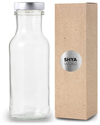 ShyaWorld Botella De Cristal para Agua Cuerpo de Acabado Transparente Tapón a Rosca en Acero Inoxidable. Cajas Individuales por Botella. (1)