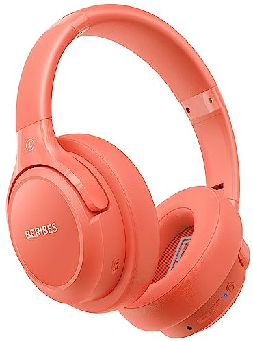 Bluetooth Headphones Over Ear,BERIBES 65H Playtime and 6 EQ Music Modes Wireless Headset with Microphone,HiFi Stereo Foldable Lightweight, Deep Bass for Home Office Outdoors Etc(Orange Red)