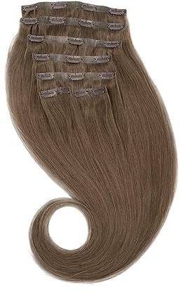 GLOBAL EXTEND® Clip-in-Extensions nahtlos I 100% Echthaar I Angenehmes Tragen | Einfaches Befestigen I Dichte und Volumen I Große Farbauswahl I Komplettes Set (30 cm, asch-dunkelbraun)
