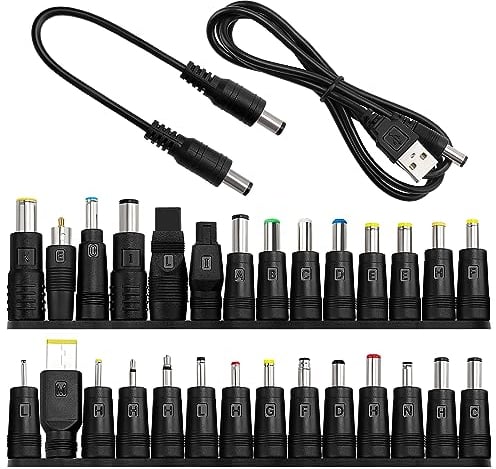 28 Piezas Adaptador de Corriente CC, KUOQIY 5.5x2.1mm Hembra a Macho Adaptador de Fuente de Alimentación, con 2 Piezas Cable, para Ventiladores, Routers