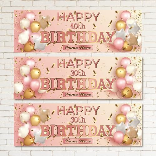 ELITEPRINT Set of 2 Personalised Birthday Banner Rose Gold Party Star Balloon Poster Decoration[Design 1]