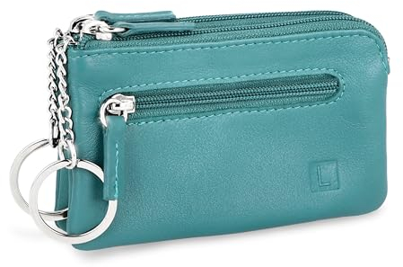 LEDEROW - XXL Schlüsseletui Leder Türkis Damen und Herren [3 separate Fächer] Reißverschluss - Schlüsseltasche Schlüsselmäppchen groß echtleder für Schlüssel Autoschlüssel (Türkis)