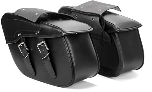 QLASIC Motorrad-Seitentaschen Wasserdicht Für Harl&ey Bike Schwarz 2PCS Universal PU Leder Motorrad Seite Satteltaschen Rider Gepäck Motorrad Packtaschen