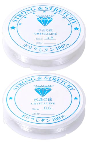 Quelcc 2 Pezzi Elastico per Braccialetti, Filo Elastico per Braccialetti 0.6mm 0.8mm, Filo per Braccialetti, per Bracciali, Collane, Creazione di Gioielli Fai-Da-Te