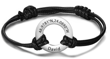 Jeweidea Bracelet Personnalisé Homme avec Prenom Engagement Bracelet en Cuir Ajustable en Acier inoxydable Hommes Femmes Bracelet Tressé Bracelet Commun Bijoux Cadeaux Personnalisés