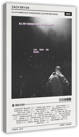 Zach Bryan Poster All My Homies Hate Ticketmaster (Live From Red Rocks) Album Cover Poster Leinwand Poster Schlafzimmer Dekor Sport Landschaft Büro Zimmer Dekor Geschenk Rahmenstil 50 x 75 cm