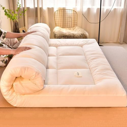 FloAPa Japanische Bodenmatratze Futonmatratze Dicke Tatami Matte Anti Rutsch Schlafen Mat Faltbare Roll Up Matratzen Für Camping,Weiß,90 * 200CM