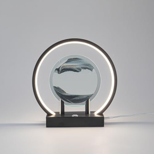 AVCULT Lampe Peinture De Sable Mouvant Dimmable 3 Couleurs, Image De Sable Dynamique 3D Sablier Decoratif avec Veilleuse LED, Peinture De Sable Qui Coule Lampe,Cadre Sablier en Verre Rond (Color : C)