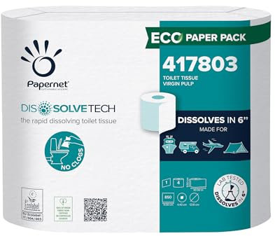 Papernet Dissolve Tech 417803 Lot de 4 rouleaux de papier toilette 1 pli, PA-417803, Blanc