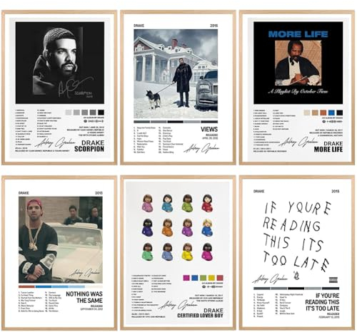 LKNBIF 6 Stück Drake Aesthetic Poster, Sänger Album Cover Music Inspired Wall Collage Kit für Teenager und Mädchen Wohnheim Dekoration 20 x 25 cm
