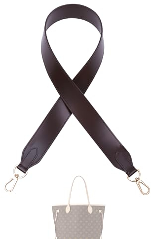 XYJG Vachetta Lederriemen für LV Neverfull Tasche, doppelseitig, nutzbar, Rindsleder, Crossbody-Tasche für Handtasche, Glossy Braun, 【39.4inch Long】,1.5inch Wide