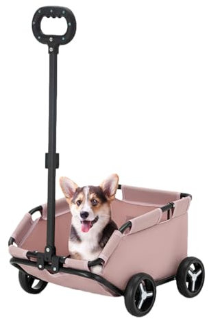 Veeteah Hundebuggy | Rollbarer Katzentransporter, Haustiertransporter | Leichter, zusammenklappbarer Hundewagen mit 4 Rädern für Reisen, Einkaufen, Spazierengehen und Spielen