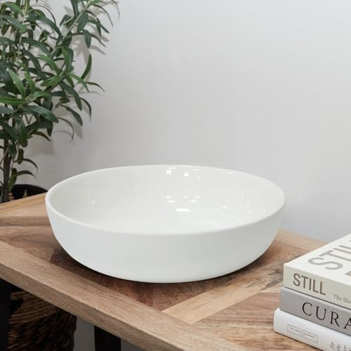 Olly & Rose Oxford Large Ceramic Bowl 26cm Fruit Bowl Salad Bowl Serving Bowl Decorative Serving Bowl for Kitchen and Coffee Table Decor - White Stoneware - Extra Large Bowl for Pasta, OR10503