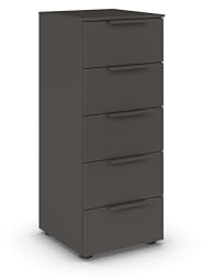 Rauch Möbel Flipp, Kommode, Farbe Graphit, Breite 40 cm | Sideboard, 5 Schubladen, Soft-Close-Funktion, für Schlafzimmer, Gästezimmer, Wohnzimmer, Garderobe, Flur