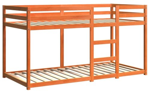 vidaXL Etagenbett, Bett mit Leiter Rausfallschutz, Hochbett mit Sperrholzlatten, Stockbett Kinderbett Doppelbett, Wachsbraun 90x200cm Massivholz Kiefer