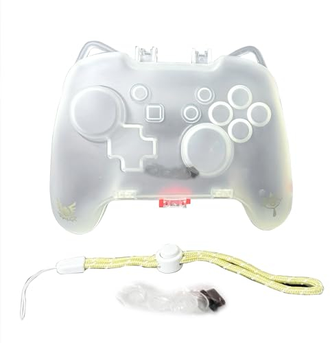 Étui de rangement rigide pour manette NS Switch Pro - Blanc transparent - Pour manette sans fil Nintendo Pro - Résistant aux chocs - Avec sangle, anneau anti-poussière