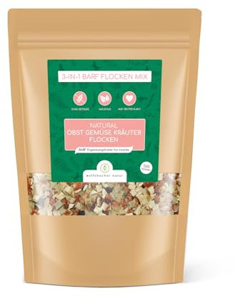 Fiocchi di Verdure Barf Senza Cereali 3 in 1 per Cani - Mix di Frutta, Erbe e Verdure Essiccate - Con Fiocchi di Frutta e Mix di Erbe