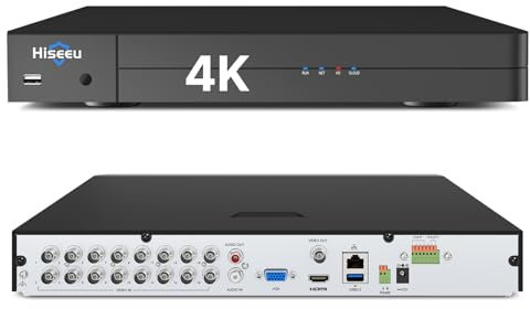Hiseeu 4K/8MP DVR 16 Channel Security 4K H.265+ Digital Video Recorder Advanced CCTV DVR for Security Camera,AHD/TVI/CVI/CVBS/IPC 5 in 1 Hybrid,Remote Access,No Monthly Fee, (No Hard Drive)