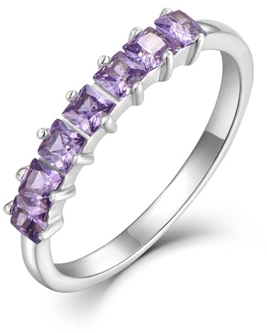 starchenie Damen Ewigkeitsringe 925 Sterling Silber Amethyst Geburtsstein 5A Zirkonia Jahrestag Verlobungsring Größe 52